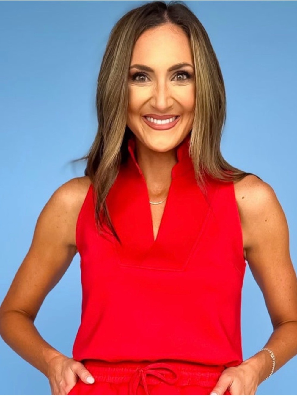 SSYS Peyton Scuba Frill Neck Tank Top Red Small NWOT